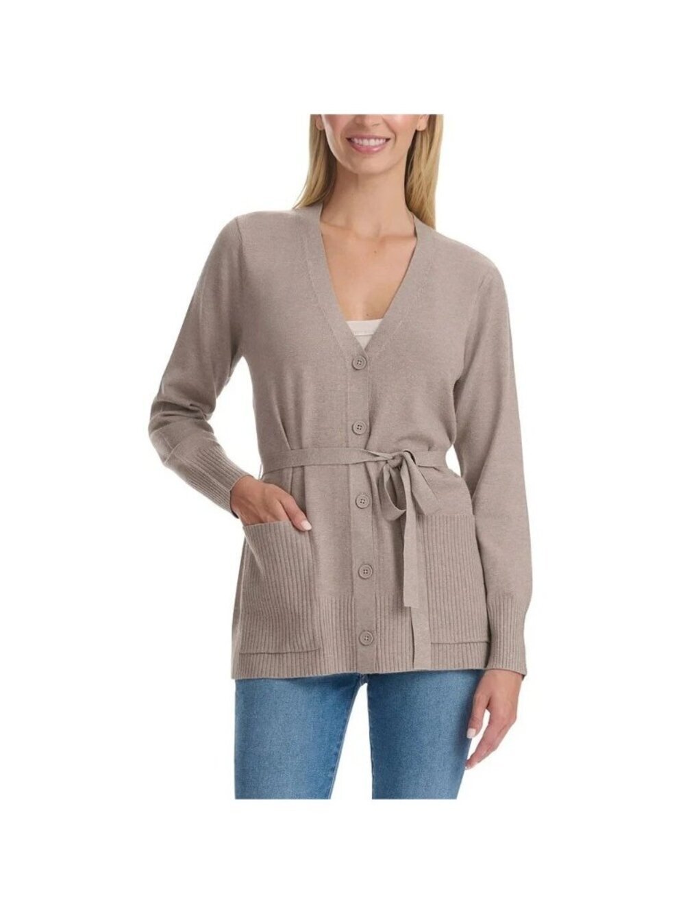 Splendid Women's XXL Beige Belted Open Front Cardigan Viscose Blend M0980